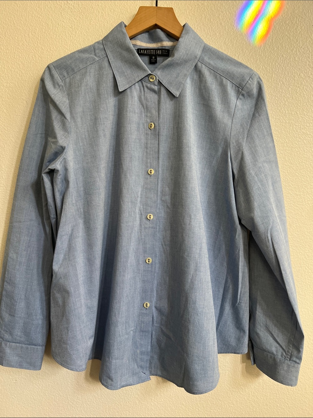 LAFAYETTE 148 NY Slub Cotton Button Down Long Sleeve Shirt Blue Women 10